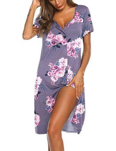 Ekouaer Women's Button Down Nightgown Sleepwear Dress