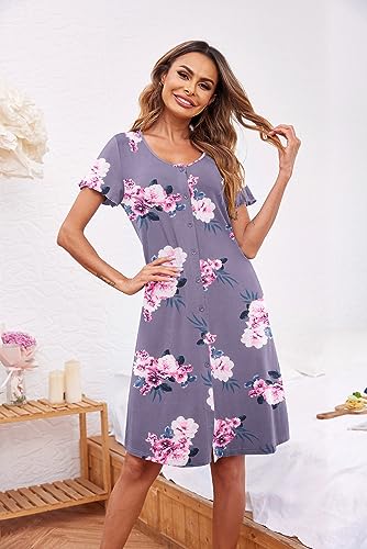 Ekouaer Women's Button Down Nightgown Sleepwear Dress