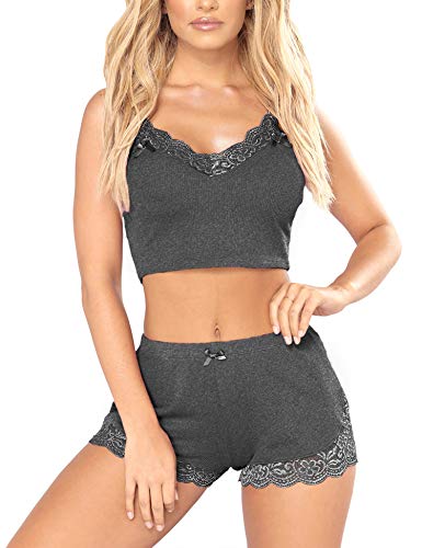 RSLOVE Lace Tank Top and Shorts Set, Dark Grey