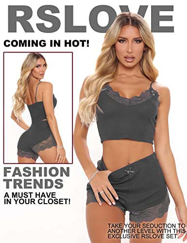 RSLOVE Lace Tank Top and Shorts Set, Dark Grey