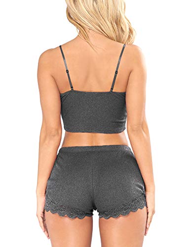 RSLOVE Lace Tank Top and Shorts Set, Dark Grey