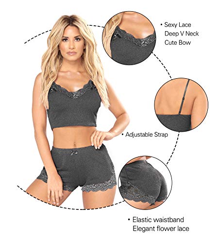 RSLOVE Lace Tank Top and Shorts Set, Dark Grey