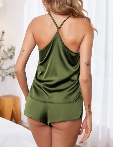 Ekouaer Army Green Silk Pajamas Set for Women