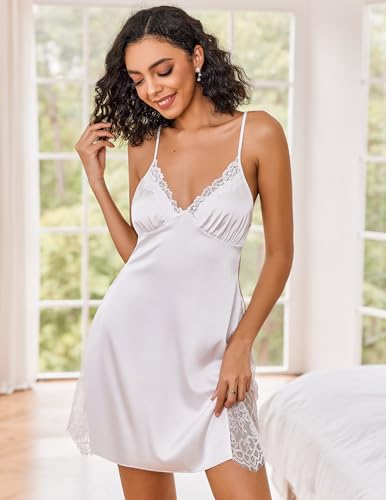 Avidlove Bride Satin Nightgown Lingerie - White