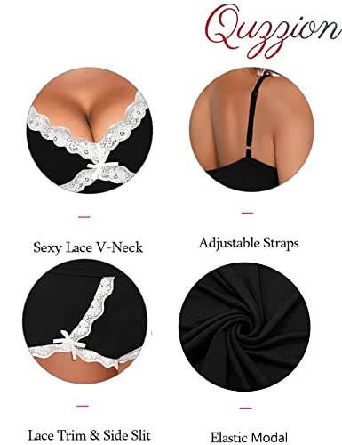 Quzzion Women's Soft Lace Trim Pajama Sets, Black