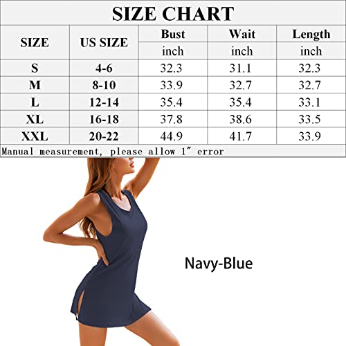 YYA Navy Blue Sleeveless Sleepshirt Nightgown Dress