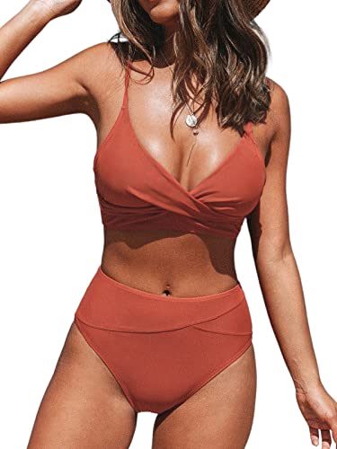 CUPSHE Women's Red High-Waisted Bikini Set