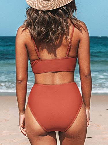 CUPSHE Women's Red High-Waisted Bikini Set