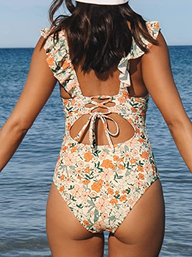 CUPSHE Floral Print Deep V One Piece Swimsuit
