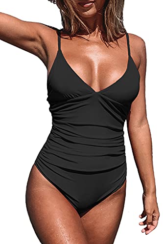 CUPSHE V-Neck Tummy Control Swimsuit XL Black