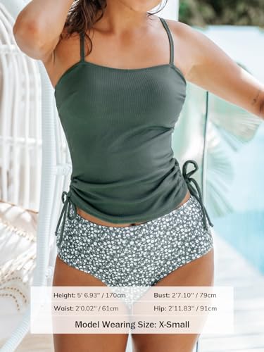 CUPSHE Tankini Set with Ruched Drawstring High-Waisted Bottom