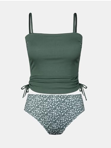 CUPSHE Tankini Set with Ruched Drawstring High-Waisted Bottom