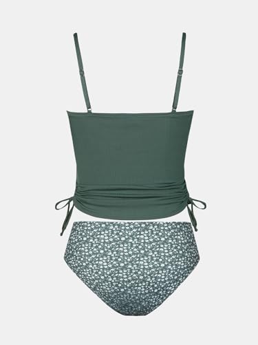 CUPSHE Tankini Set with Ruched Drawstring High-Waisted Bottom
