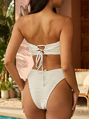 Strapless Textured Bandeau Bikini Set - Beige