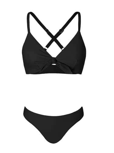 CUPSHE Black V-Neck Knot Bikini Set Women's Swimsuit