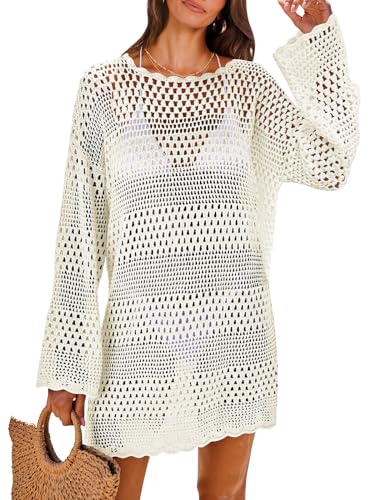 ANRABESS Crochet Swimsuit Cover Up Mesh Beach Dress