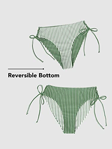 CUPSHE Striped Reversible Lace Up Bikini, XS