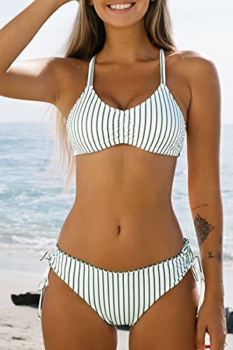 CUPSHE Striped Reversible Lace Up Bikini, XS