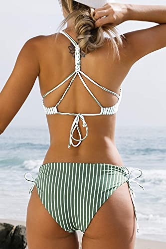 CUPSHE Striped Reversible Lace Up Bikini, XS
