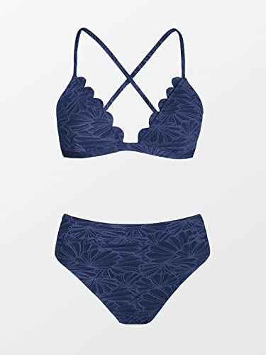Navy Jacquard High Waisted Bikini Set by CUPSHE