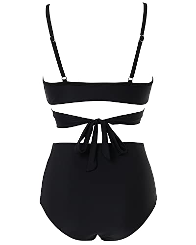 SUUKSESS High Waist Criss Cross Bikini, Black