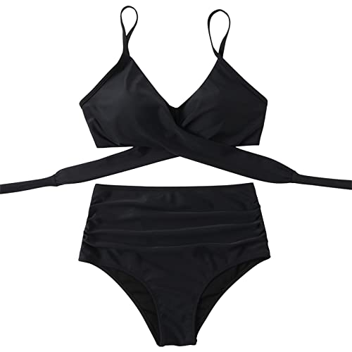 SUUKSESS High Waist Criss Cross Bikini, Black