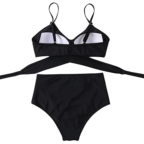 SUUKSESS High Waist Criss Cross Bikini, Black