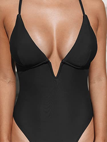 Cupshe Black One Piece Swimsuit, Deep V-Neck