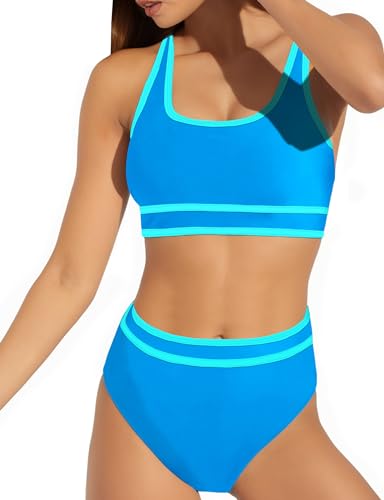 Sporty Color Block High Waisted Bikini Set 2024