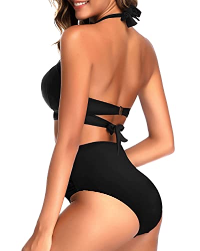 Vintage Black Halter Bikini Set for Women