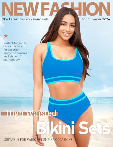 Sporty Color Block High Waisted Bikini Set 2024