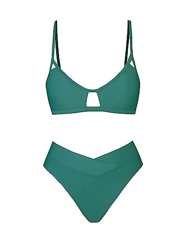 Emerald Green Bikini Set - High Waisted, Scoop Neck