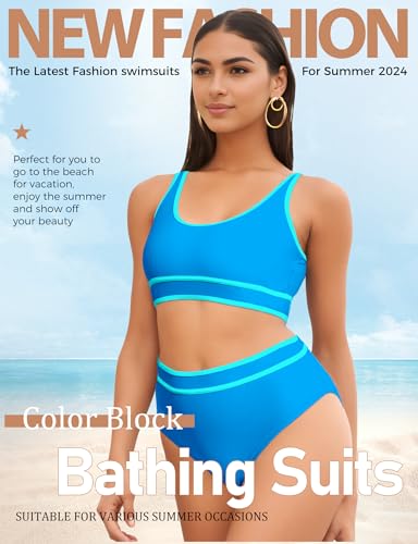 Sporty Color Block High Waisted Bikini Set 2024