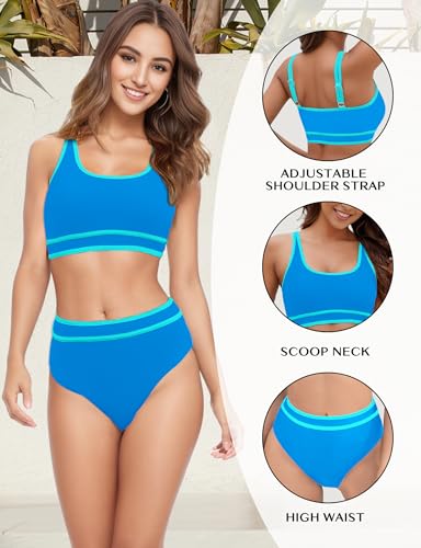 Sporty Color Block High Waisted Bikini Set 2024