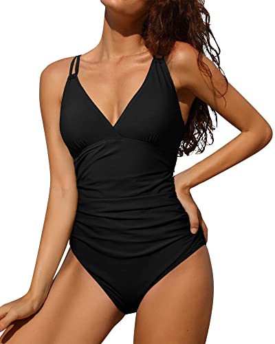 Charmo Tummy Control Black V-Neck One Piece Swimsuit