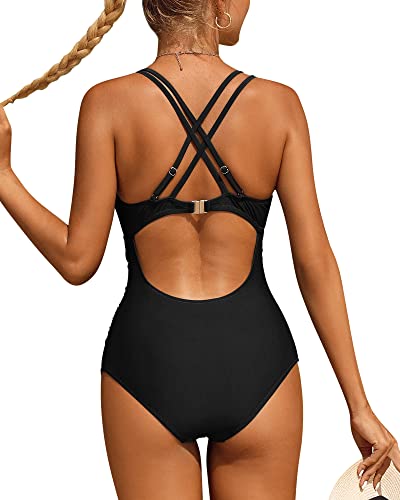 Charmo Tummy Control Black V-Neck One Piece Swimsuit