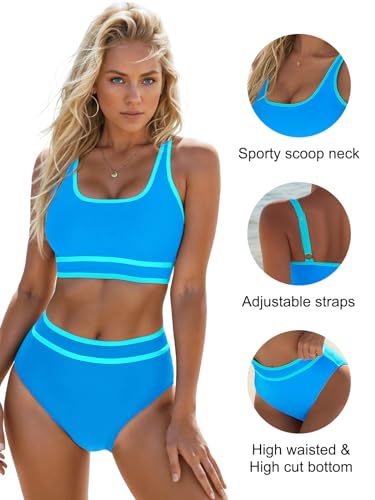 Blooming Jelly Sporty Color Block Bikini Set (Large, Blue)