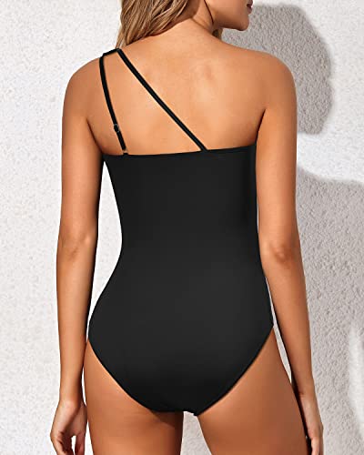 Holipick One Shoulder Swimsuit for Women-Black