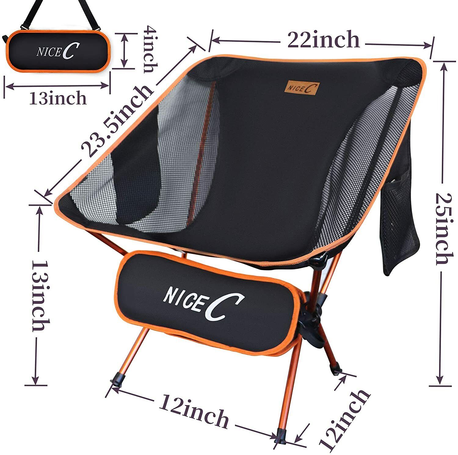 NiceC Ultralight Portable Folding Camping Chair with Storage Bags