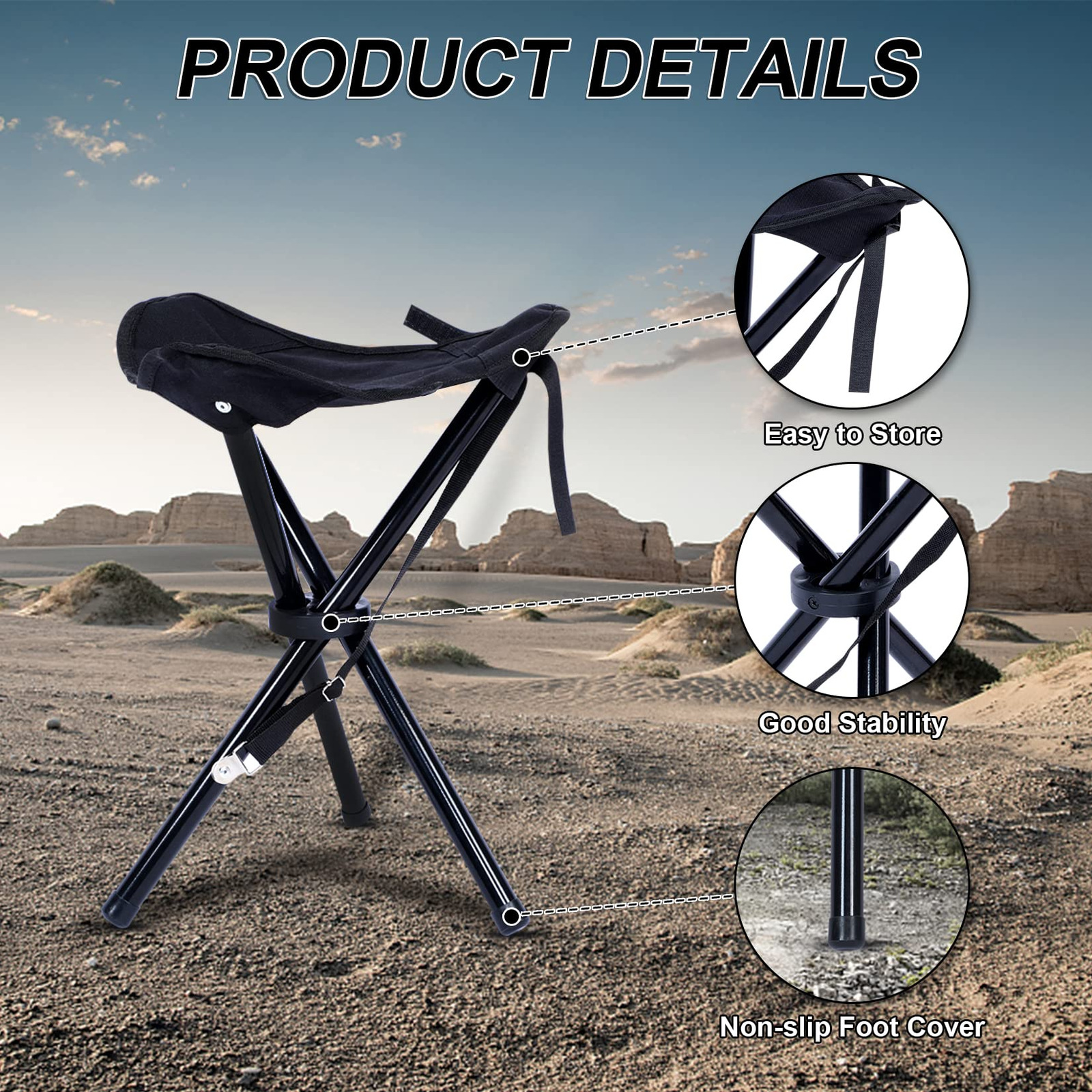 YSSOA Portable Folding Camp Stool Tri-Leg Chair