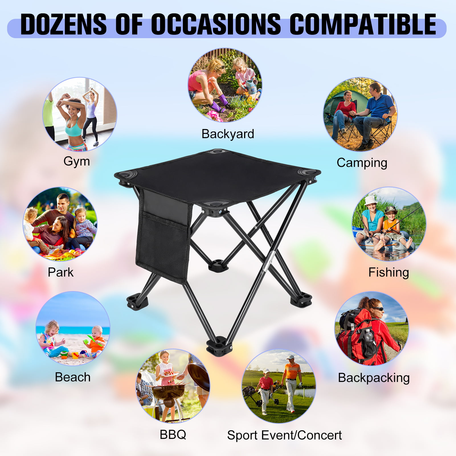 HEQUSIGNS Portable Folding Camping Stool with Storage Bag