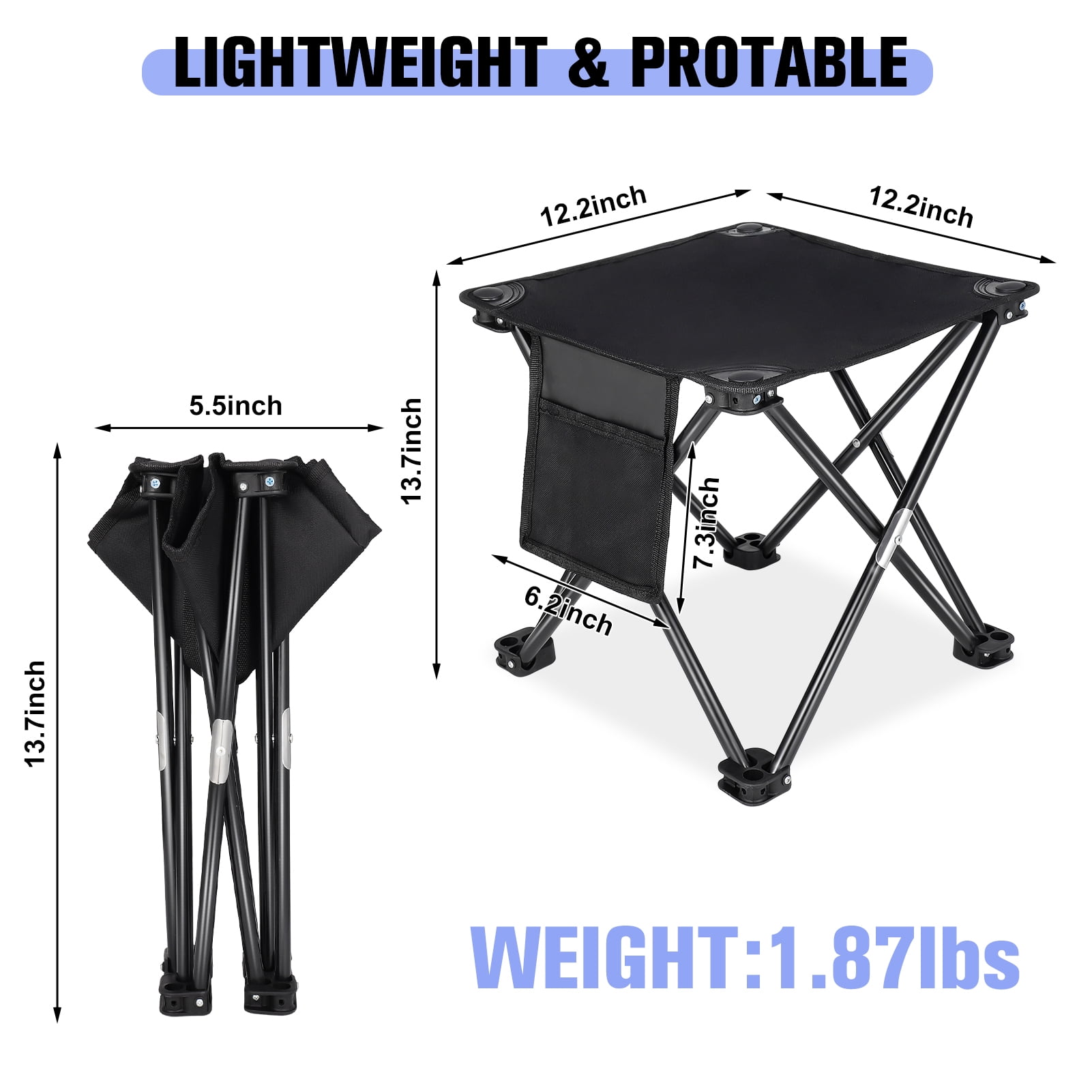 HEQUSIGNS Portable Folding Camping Stool with Storage Bag