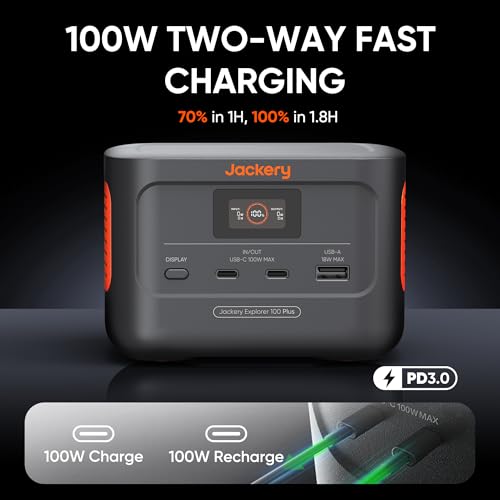Jackery Explorer 100 Plus Portable Power Station or Car Camping, 99Wh/31000mAh, LiFePO4 Battery