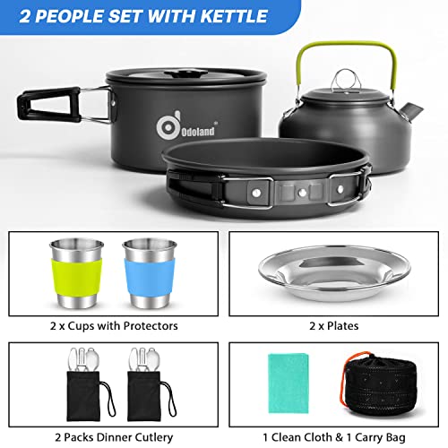 Odoland Camping Cookware Set with Cutlery for 2