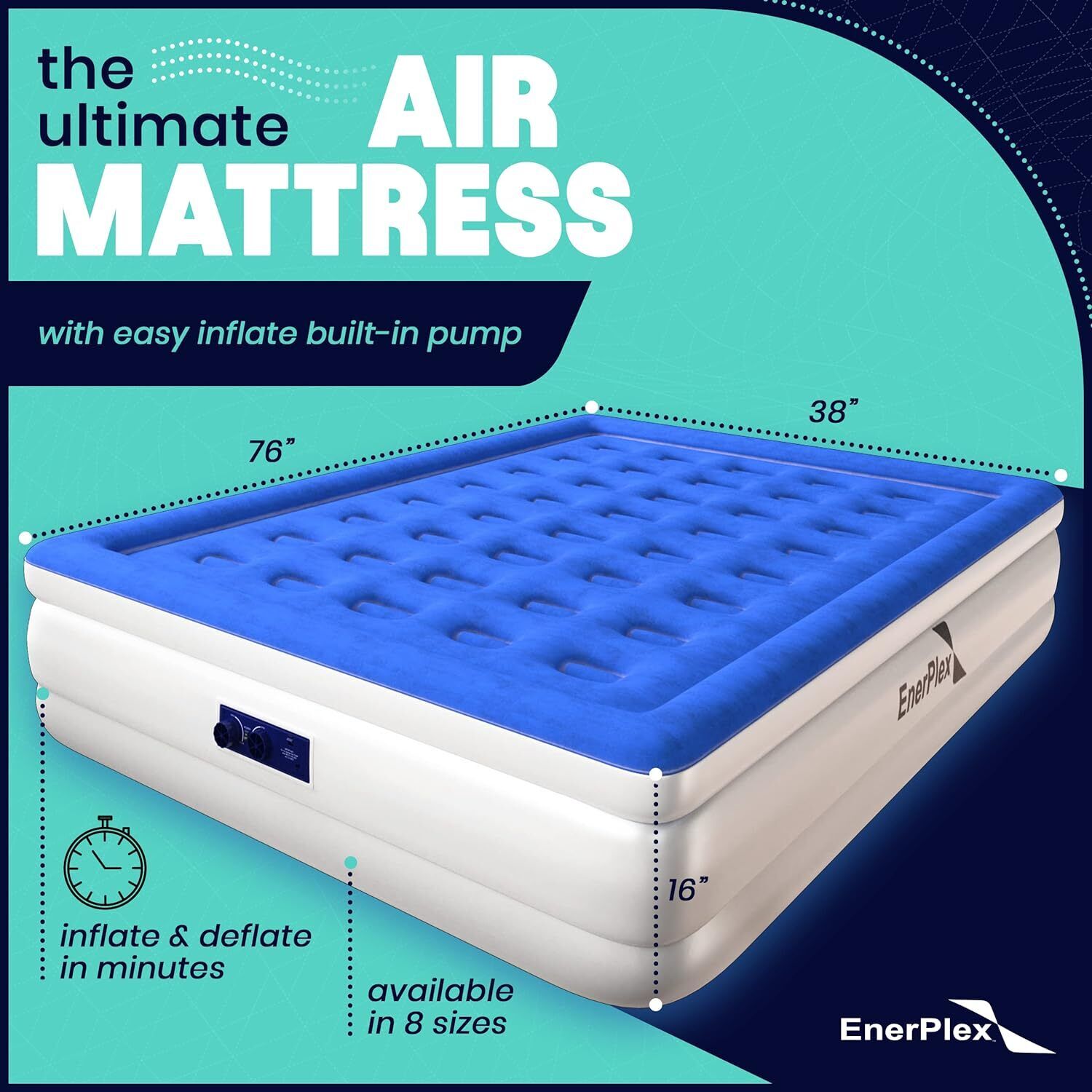 Double Height Inflatable Air Mattress with Built-In Pump