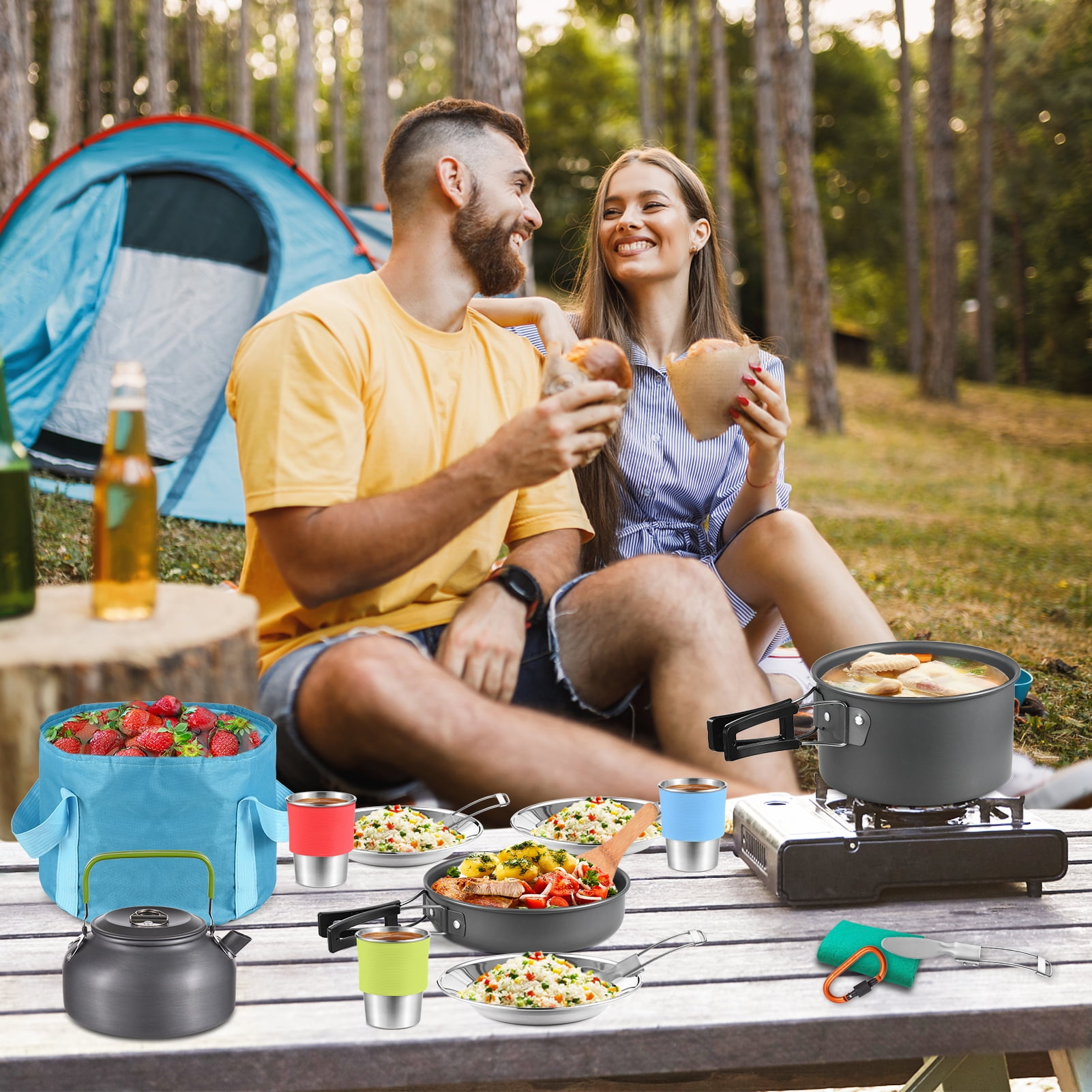 TOMSHOO 22pcs Camping Cookware Mess Kit for Outdoor