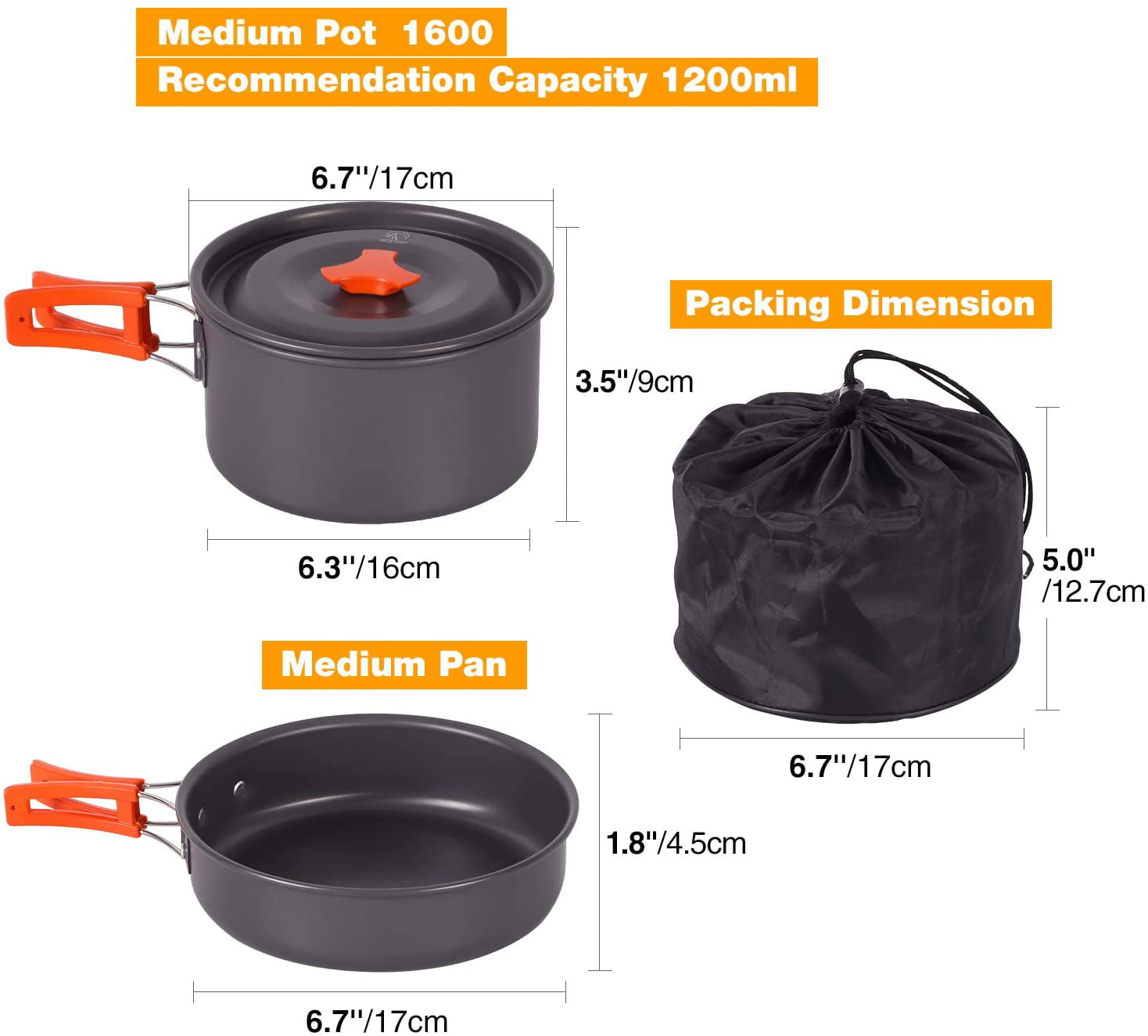 REDCAMP 13 PCS Aluminum Camping Cookware Mess Kit