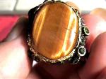 Bold Designer Textured Oval Tiger Eye Silver Ring