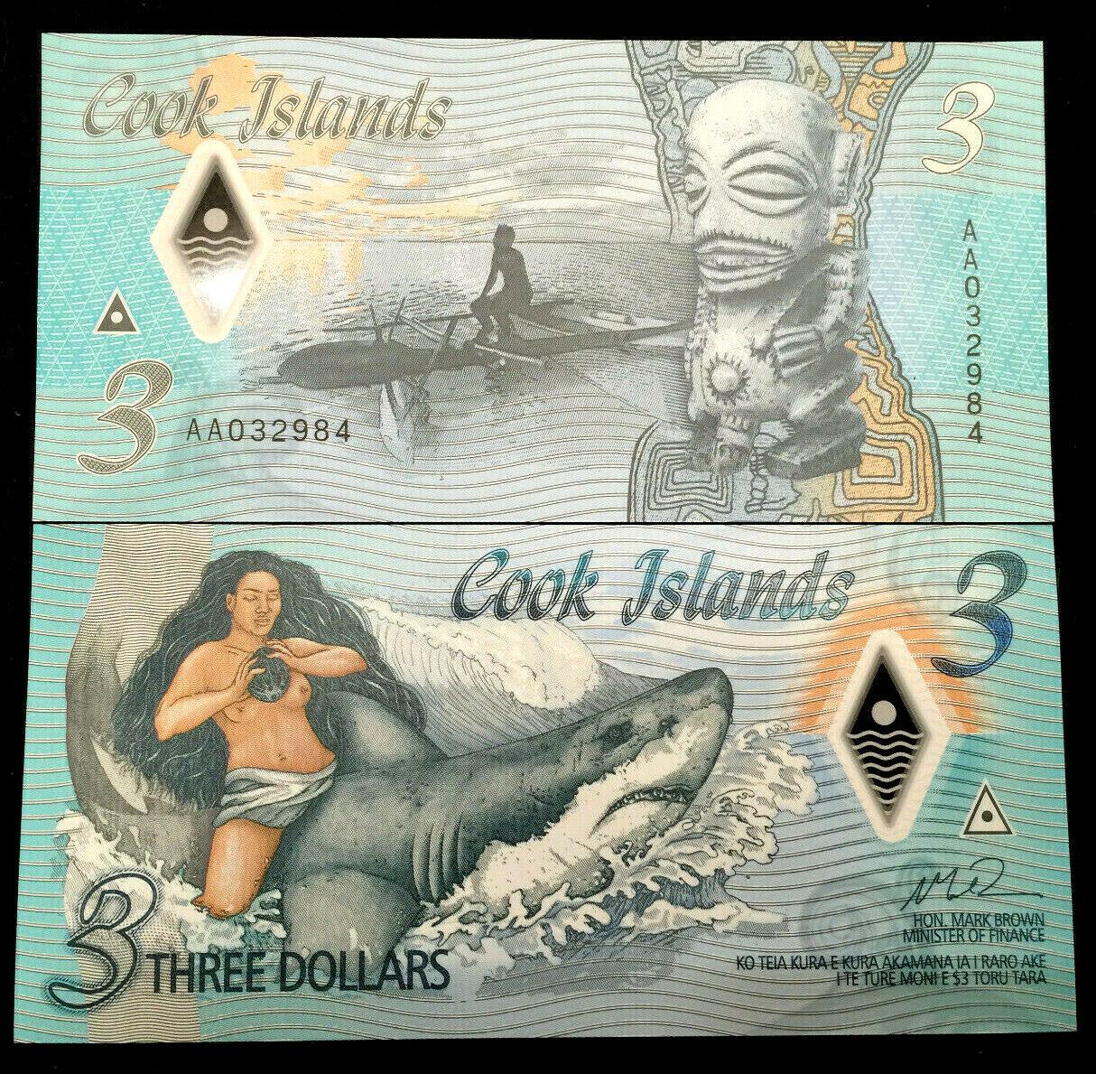 Cook Islands 2021 3 Dollar Polymer Note