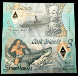 Cook Islands 2021 3 Dollar Polymer Note